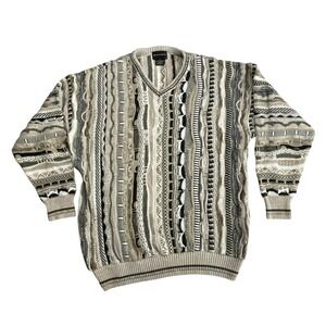 Conte di Milano Textured V Neck Sweater Men Size‎ L Vintage Cotton Blend